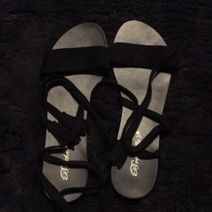 Black tie up flat sandals size 7